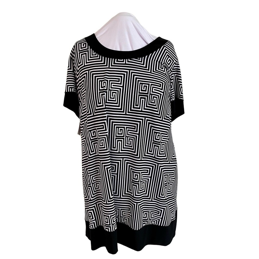 Tiana B. Modern Geometric Greek Patterned Black Swing Dress 22W Plus‎ Size NWT